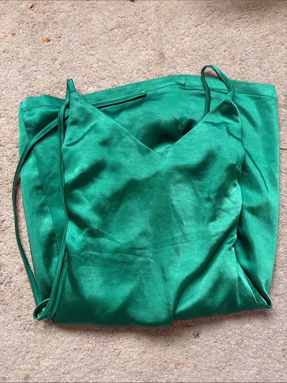 Lulu's Emerald Green Backless Satin Slip Dress